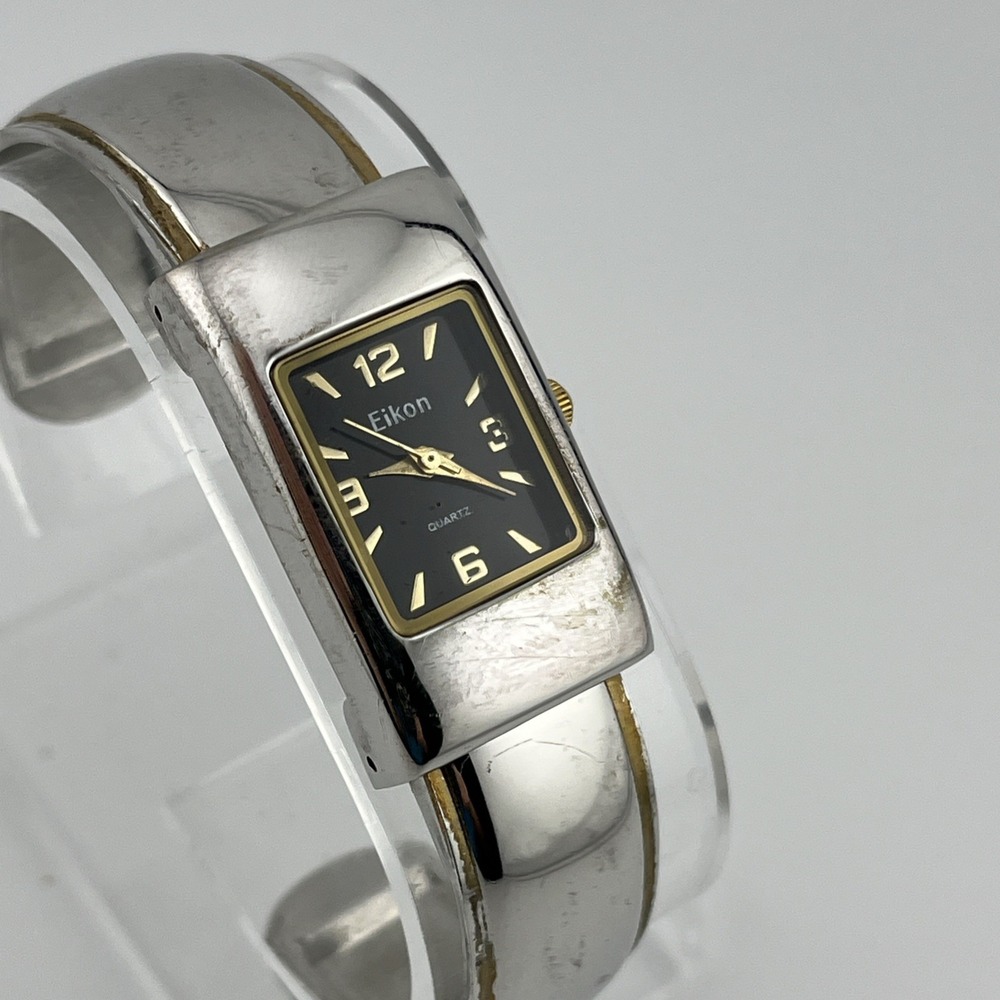 Eikon Watch Women 20mm Case Black Dial Bangle Cuff Band- New Battery